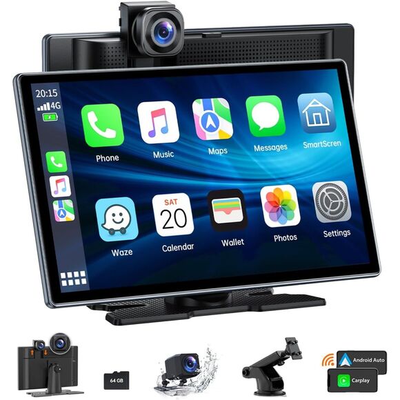 Wireless Carplay & Android Auto with 4K Dash Cam, 9 Inch Portable Apple Carplay - Picture 9 of 9